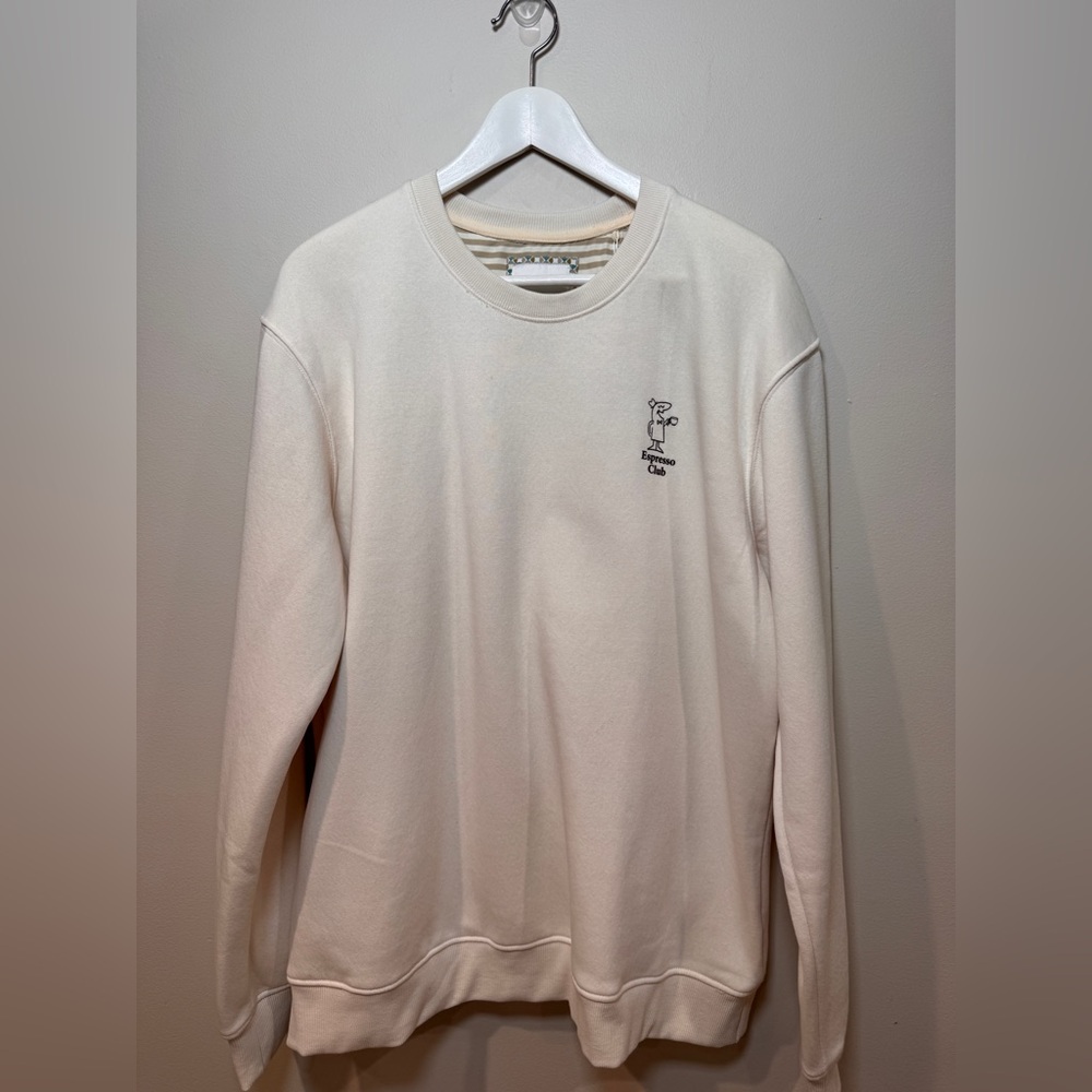 DF Espresso Club Crewneck Sweatshirt XL Cream Minimalist Graphic Coffee - Picture 2 of 4